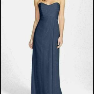 Amsale Strapless Crinkle Chiffon Gown (Navy)